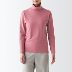 Теплая хлопковая футболка с высоким воротником и длинными рукавами MUJI, розовый