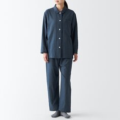Пижама из двойной марли без боковых швов MUJI, темно-синий узор