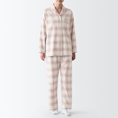 Фланелевая пижама без боковых швов MUJI, розовая клетка