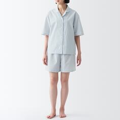 Хлопковая пижама с короткими рукавами MUJI, светло-синий