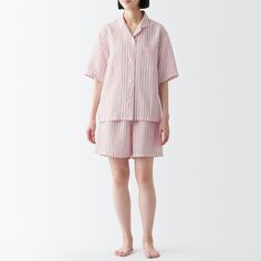 Пижама с короткими рукавами из конопли и лиоцелла натурального происхождения MUJI, розовая полоса