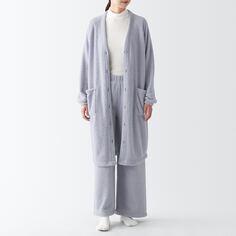 Вязаный длинный кардиган из флиса MUJI, лаванда