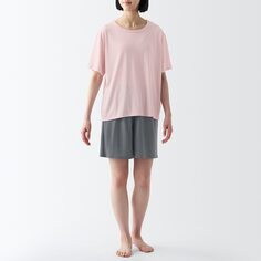 Мягкий и тонкий комплект домашней одежды с короткими рукавами MUJI, розовый