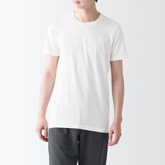 Теплая хлопковая футболка с круглым вырезом и короткими рукавами MUJI, белый