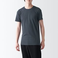 Теплая хлопковая футболка с круглым вырезом и короткими рукавами MUJI, темно-серый