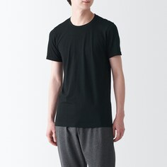 Теплая хлопковая футболка с круглым вырезом и короткими рукавами MUJI, черный