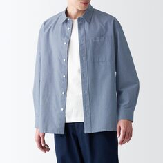 Рубашка с длинными рукавами из японской бумаги MUJI, темно-синий