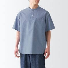 Рубашка из японской бумаги с воротником-стойкой MUJI, темно-синий