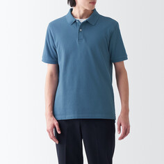 Рубашка поло с короткими рукавами из трикотажа пике MUJI, синий
