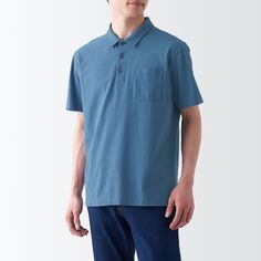 Рубашка-поло из стираного хлопкового джерси с короткими рукавами MUJI, синий