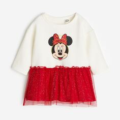 Платье H&amp;M Disney Minnie Mouse Printed Tulle-skirt, белый/красный H&M