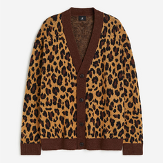 Кардиган H&amp;M Oversized Fit Jacquard-knit Leopard Print, бежевый H&M