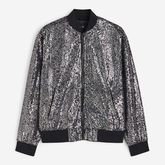 Куртка-бомбер H&amp;M Regular Fit Sequined, черный/серебристый H&M