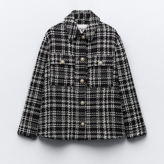 Пиджак Zara Textured Check, черный/бежевый