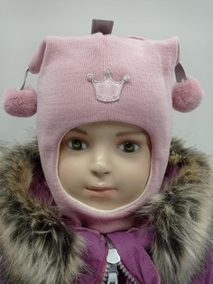 Балаклава детская Kivat с помпонами, светло-розовый