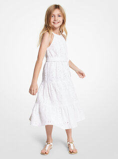 Кружевное платье с цветочным принтом и поясом Michael Kors, белый