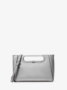 Большая трансформируемая сумка через плечо Chelsea из сафьяновой кожи цвета металлик Michael Kors, серебряный