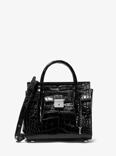 Миниатюрная сумка-портфель Campbell из кожи с тиснением под крокодила Michael Kors, черный