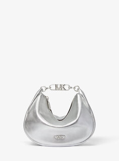 Маленькая кожаная сумка через плечо Kendall металлизированного цвета Michael Kors, серебряный