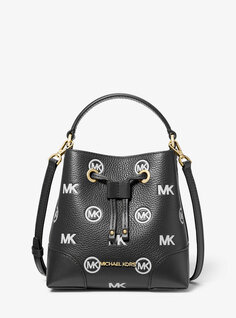 Маленькая кожаная сумка-мешок Mercer с тиснением логотипа Michael Kors, черный