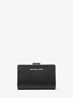 Средний кожаный кошелек с перекрестной текстурой Michael Kors, черный