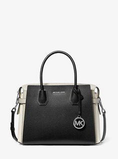 Кожаная сумка-портфель Mercer среднего размера с поясом в стиле колор-блок Michael Kors, черный