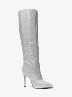 Ботинки до колена Rue с блестящей цепочкой и украшением Michael Kors, серебряный