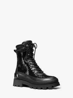 Кожаные ботинки на шнуровке с украшением Rowan Michael Kors, черный