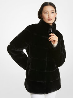 Стеганое пальто из искусственного меха Michael Kors, черный