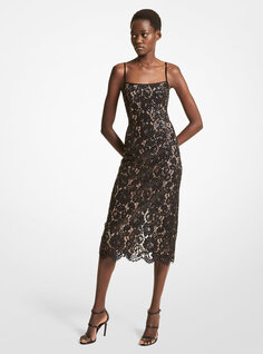 Кружевное платье-комбинация с ручной вышивкой и цветочным принтом Michael Kors, черный