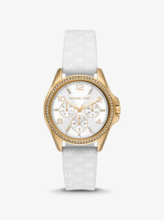 Силиконовые часы Mini Pilot с золотистым паве и логотипом Michael Kors, белый