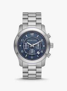 Крупногабаритные серебристые часы Runway Michael Kors, серебряный