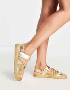 Золотые кожаные веревочные сандалии премиум-класса ASOS DESIGN Joel