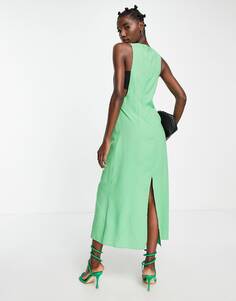 Зеленое контрастное черное платье миди Topshop