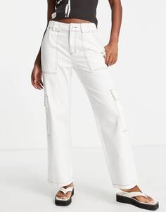 Белые брюки карго с контрастной отстрочкой ASOS DESIGN