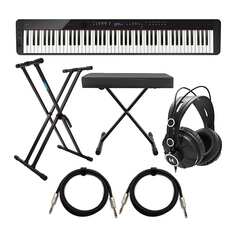Casio PX-S3100 88-клавишное цифровое пианино (черного цвета) с двойной подставкой для клавиатуры X, скамьей для клавиатуры X-Style, наушниками для студийного монитора и кабелем TRS Casio PX-S3100 88-Key Digital Piano (Black) Bundle