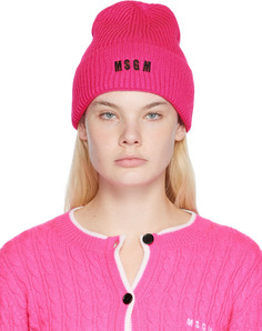 Розовая шапка с вышивкой MSGM