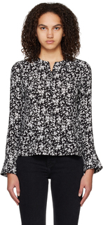 Черно-белая блузка с цветочным принтом GANNI