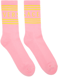 Розово-желтые носки с винтажным логотипом 1990-х годов Versace