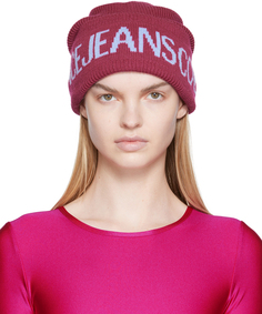 Темно-красная шапка с логотипом Versace Jeans Couture