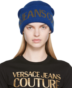 Синяя шапка с логотипом Versace Jeans Couture