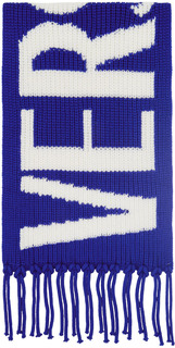 Синий шерстяной шарф интарсия с логотипом Versace