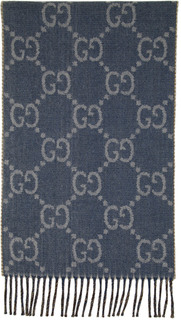 Темно-сине-коричневый шарф с двойной буквой G Gucci