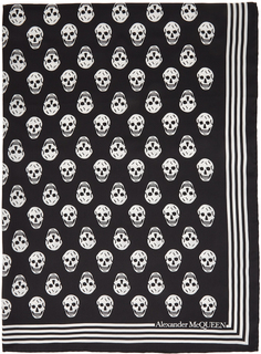 Черно-белый шелковый шарф с черепом Alexander McQueen