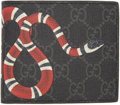 Черный кошелек GG Supreme со змеиным рисунком Gucci