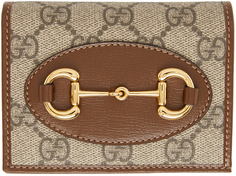 Бежево-коричневый кошелек GG &apos;Gucci 1955&apos; Horsebit с визитницей