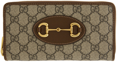 Бежево-коричневый кошелек GG Supreme &apos;Gucci 1955&apos; Horsebit на молнии с круглым вырезом