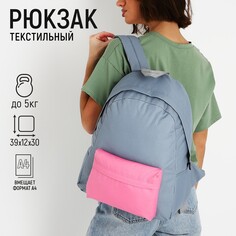 Рюкзак школьный текстильный с цветным карманом, 30х39х12 см, цвет серый/розовый Nazamok