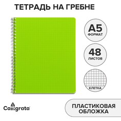 Тетрадь на гребне a5 48 листов в клетку calligrata салатовая, пластиковая обложка, блок офсет