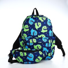 Рюкзак на молнии, наружный карман, 2 боковых кармана, поясная сумка, цвет синий NO Brand